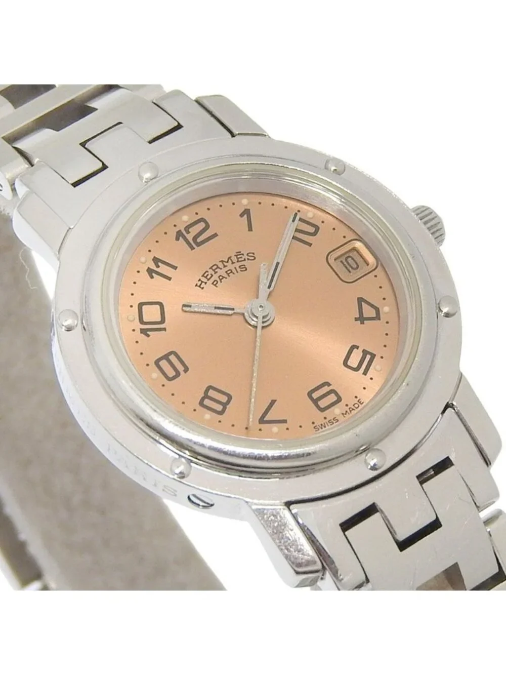 Hermes Clipper Stainless Steel Quartz Analog Display Brown Dial Watch